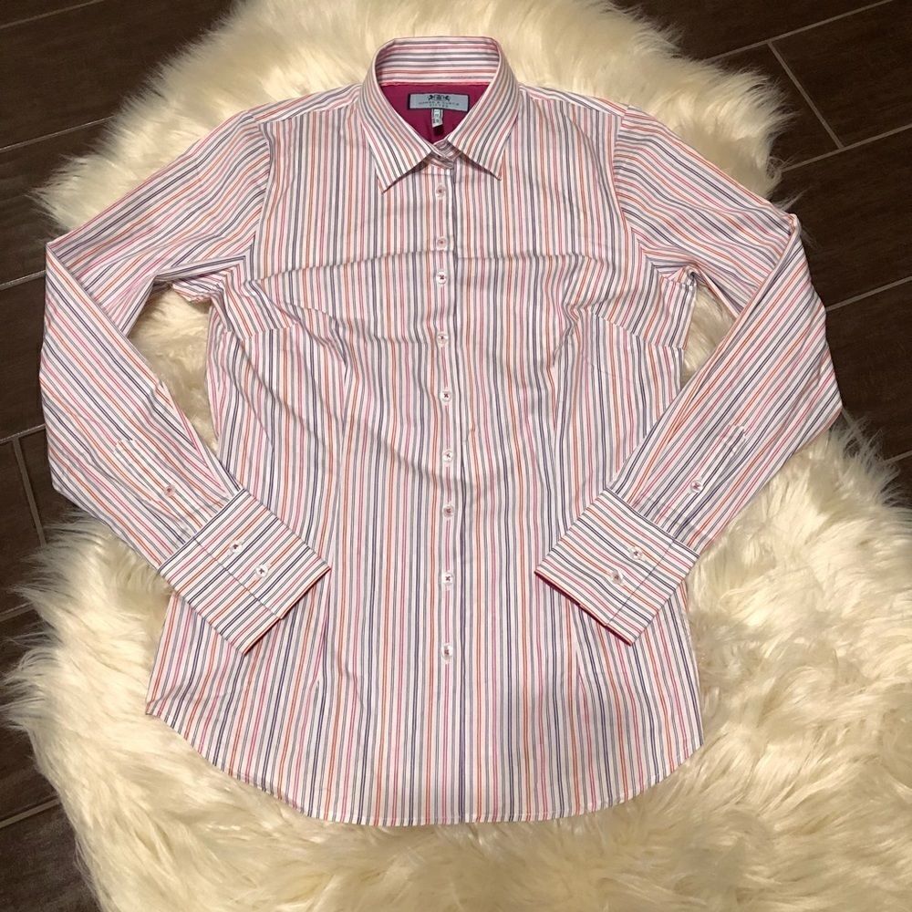 Hawes & Curtis pink/fushia/purple fitted pinstriped button up sz 6